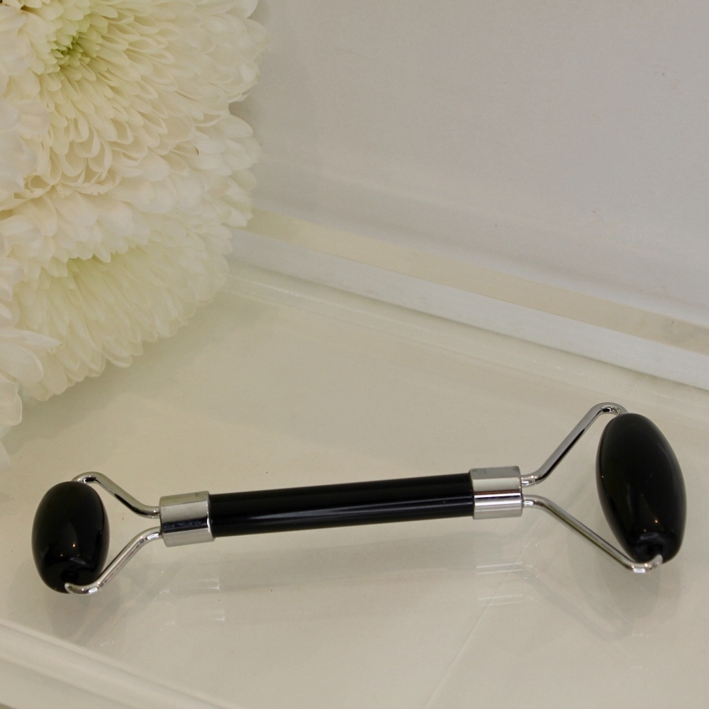 Black Obsidian Crystal Facial Roller Silver